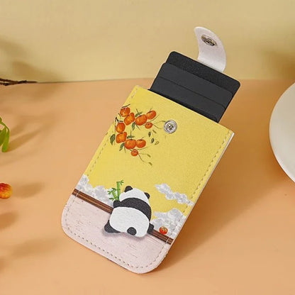 RFID Blocking Mini Card Wallet with Pull-Out Slot & Chinese Art Print