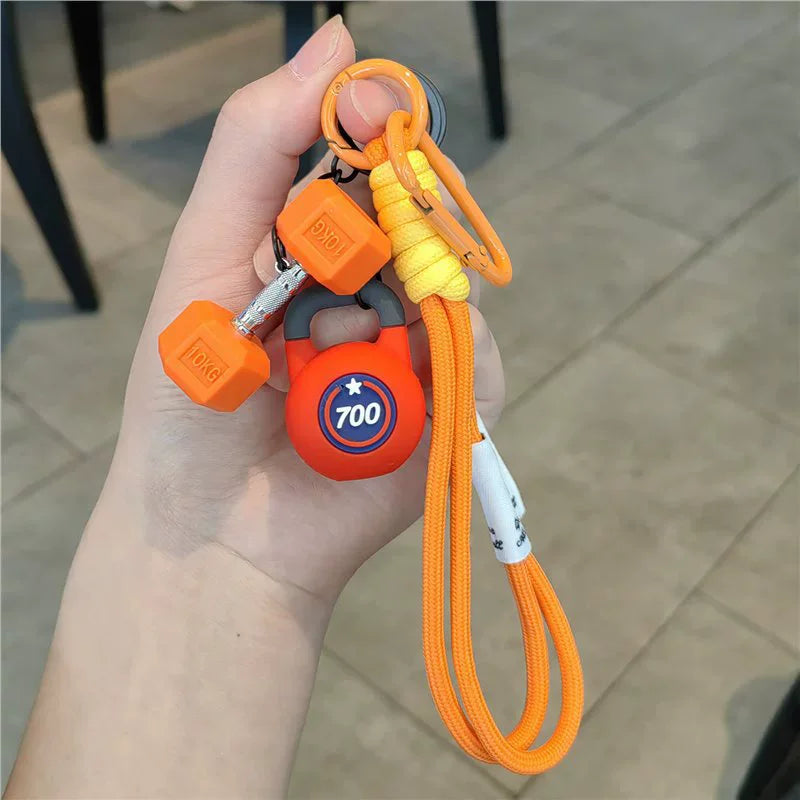 Barbell Keychain Charm – Gym Dumbbell & Kettlebell Keyring