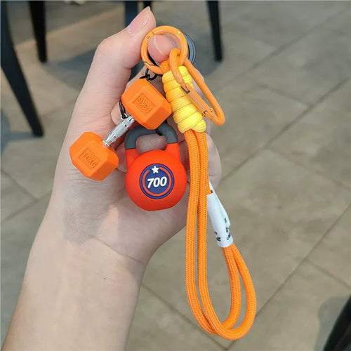 Barbell Keychain Charm – Gym Dumbbell & Kettlebell Keyring