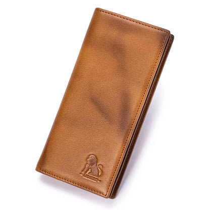 Men's Genuine Leather Long Wallet – Multi-Card Slot Bifold