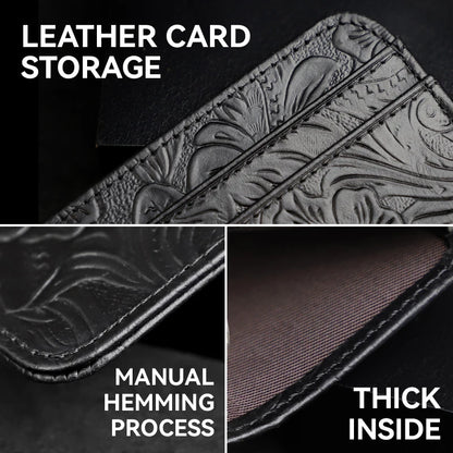 Genuine Leather Card Holder – Slim Floral Embossed Credit Card Wallet