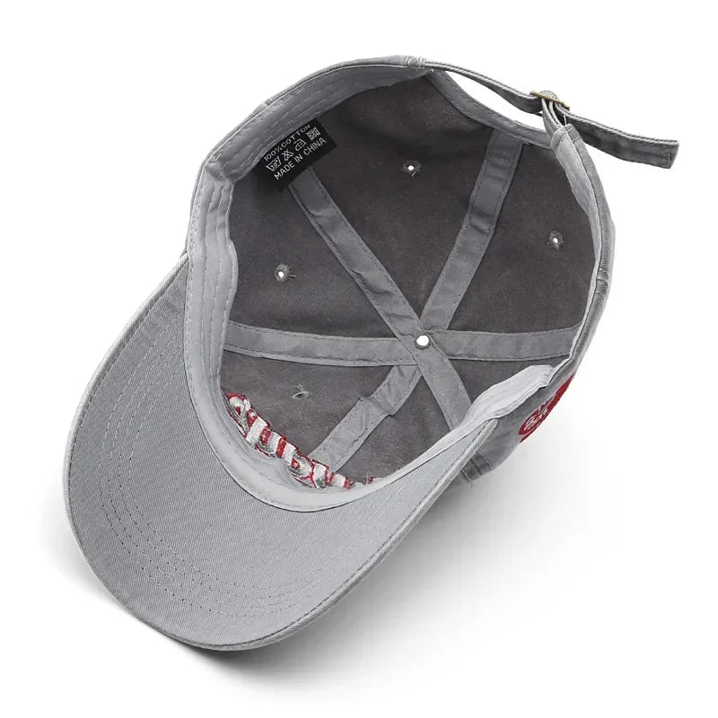 Vintage Washed Cotton Snapback Cap – Letter Embroidery Unisex Hat