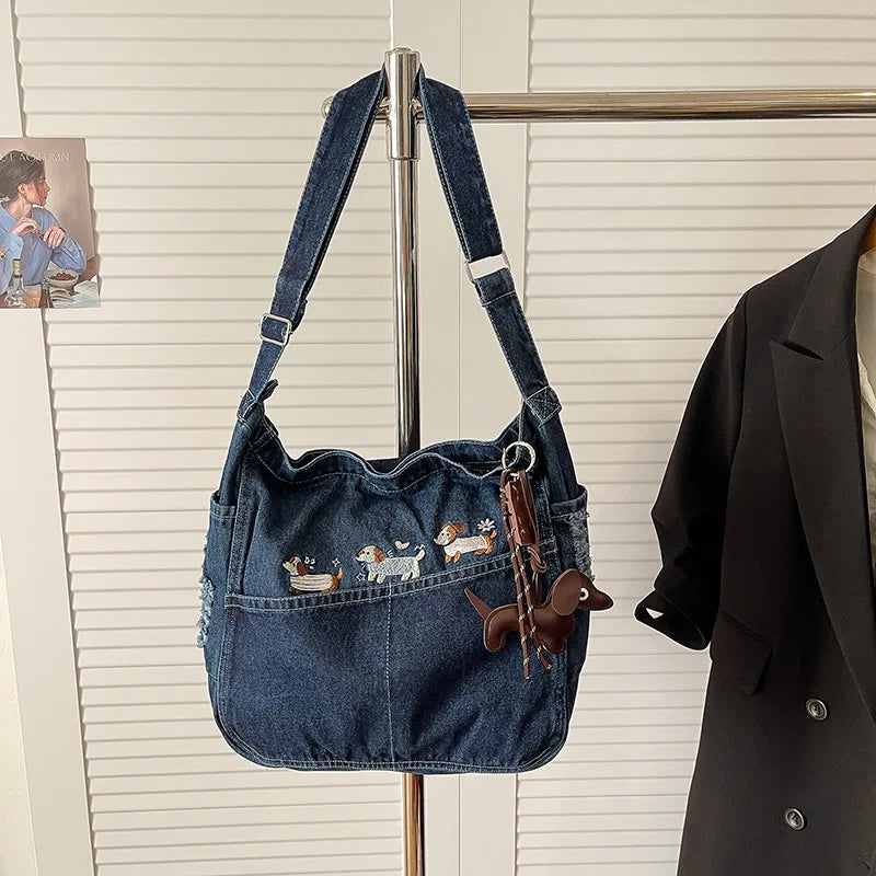 Embroidered Denim Crossbody Bag – Women's Retro Shoulder Bag