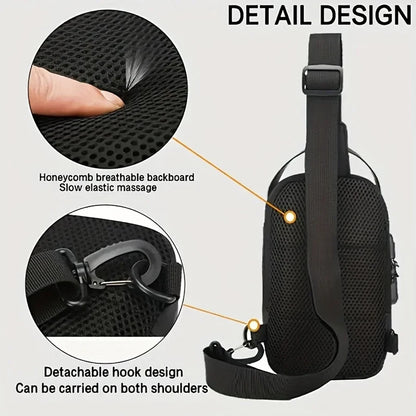 Men's Crossbody Sling Bag with Password Lock & USB Port
