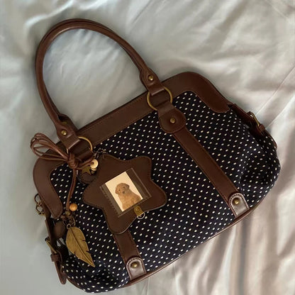 Retro Polka Dot Tote Bag – Large Capacity Nylon Handbag