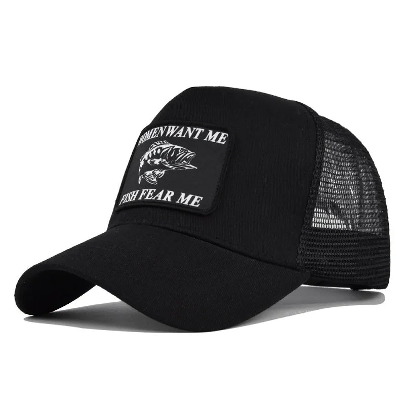 Women Want Me Fish Fear Me Trucker Hat – Unisex Fishing Cap