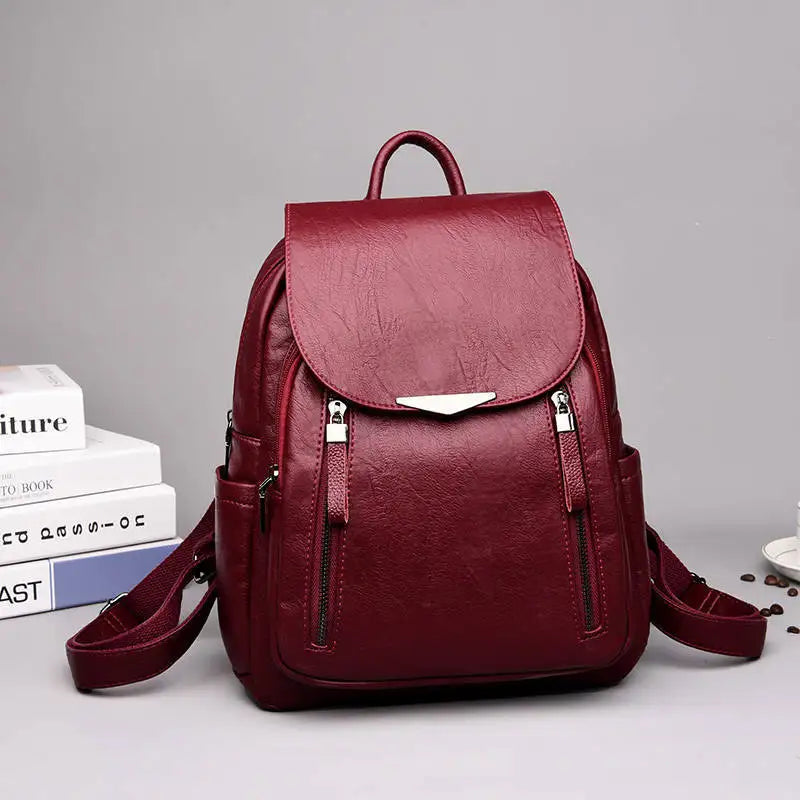 PU Leather Backpack for Women – Travel Shoulder Bag & School Rucksack