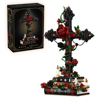 Gothic Rose Cross MOC Building Blocks Set – 1349pcs Floral Display