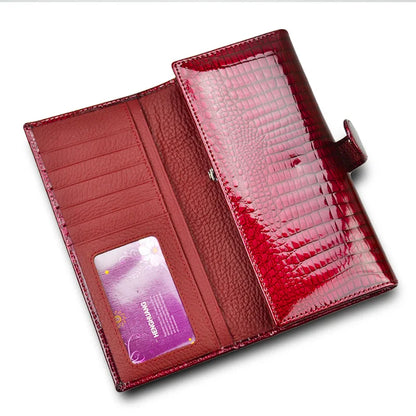 Alligator Pattern Genuine Leather Long Wallet for Women