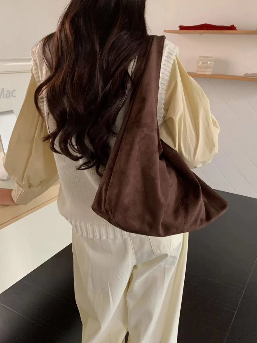 Vintage Faux Suede Hobos Women Shoulder Bags Large Capacity Tote Bag Retro Trend Autumn Big Shopper