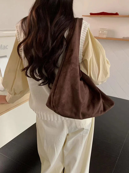 Vintage Faux Suede Hobos Women Shoulder Bags Large Capacity Tote Bag Retro Trend Autumn Big Shopper