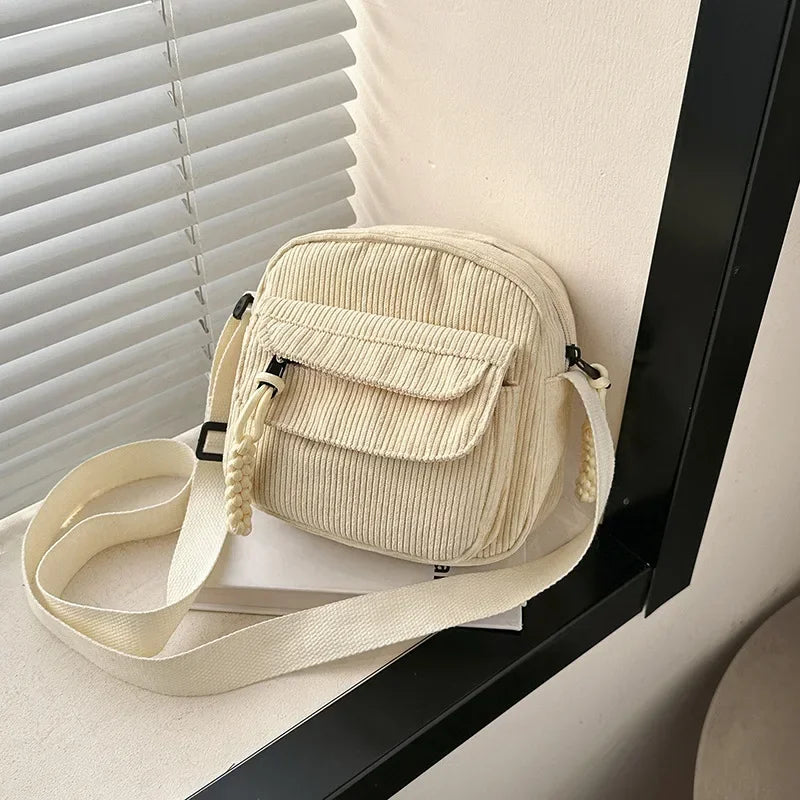 Corduroy Crossbody Bag – Cute Strawberry Print Women's Shoulder Bag