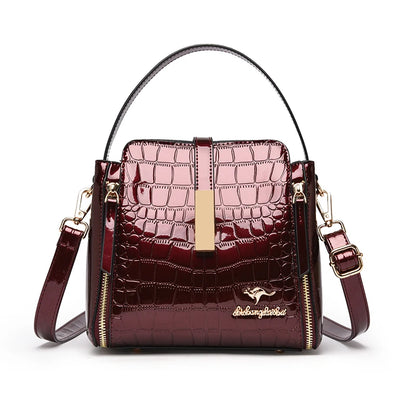 Crocodile Embossed Patent Leather Bucket Bag