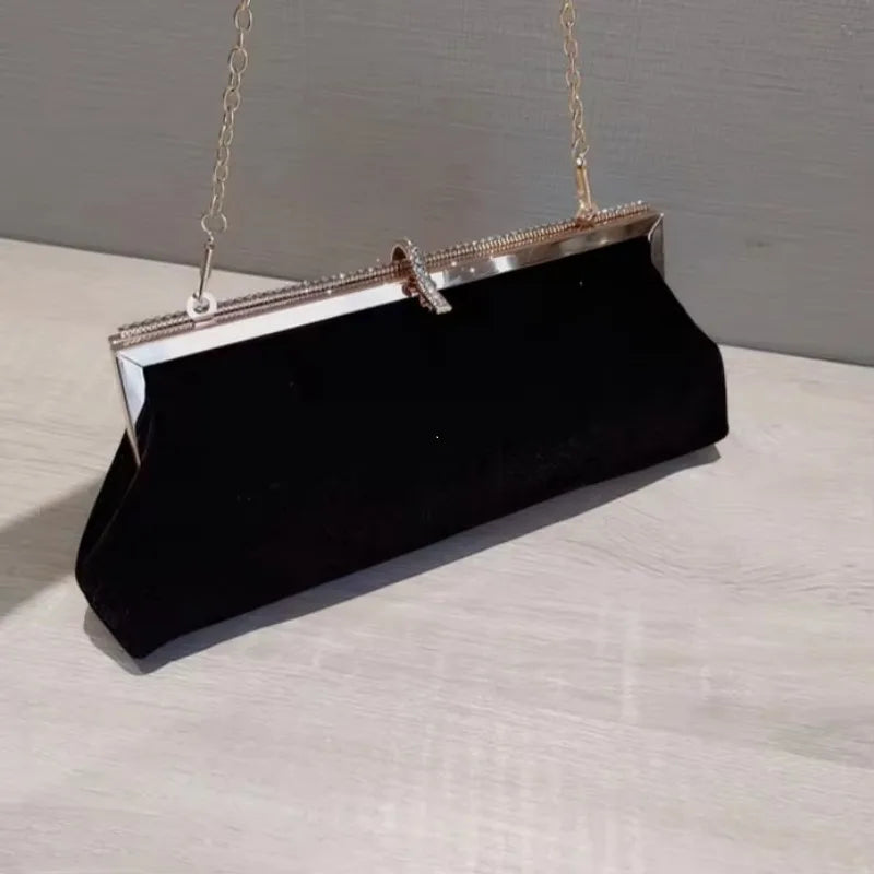 Rhinestone Velvet Evening Clutch Bag – Glitter Buckle Party Handbag for Women