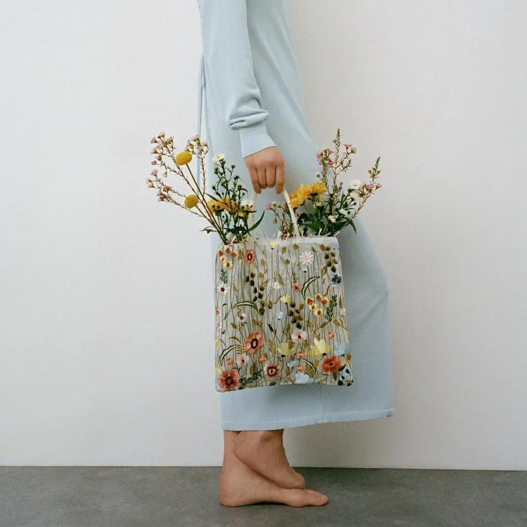 Floral Embroidery Mesh Tote Bag – Clear Shoulder Handbag