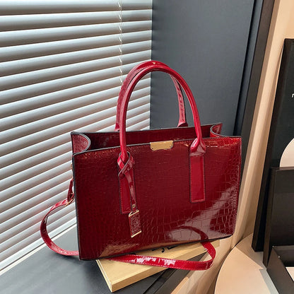Crocodile Pattern Tote Bag for Women – Large Capacity PU Leather Shoulder Bag
