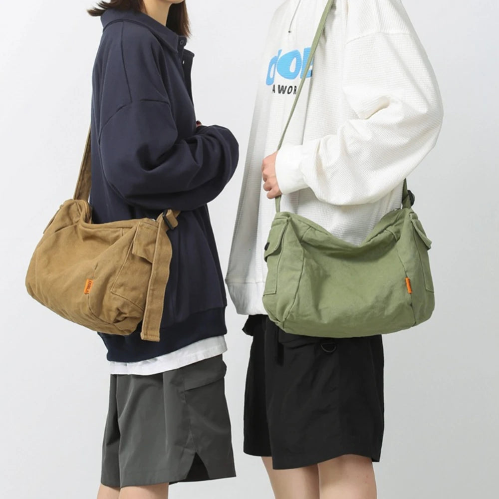 Female Canvas Fabric Hobo Soft Slouchy Shoulder Bag Y2k Student Leisure Medium Size School Book