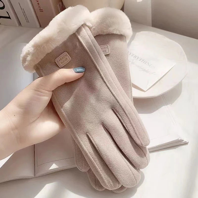 Touchscreen Winter Gloves with Faux Fur Cuff – Warm Knit Gloves for Women & Men