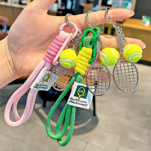 Tennis Racket Keychain – Handwoven Rope Bag Charm & Key Ring