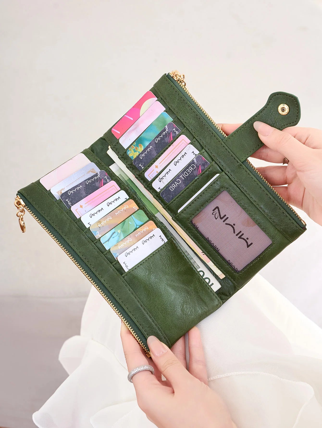 Women's Vintage Double Zip Long Wallet PU Leather Large Capacity