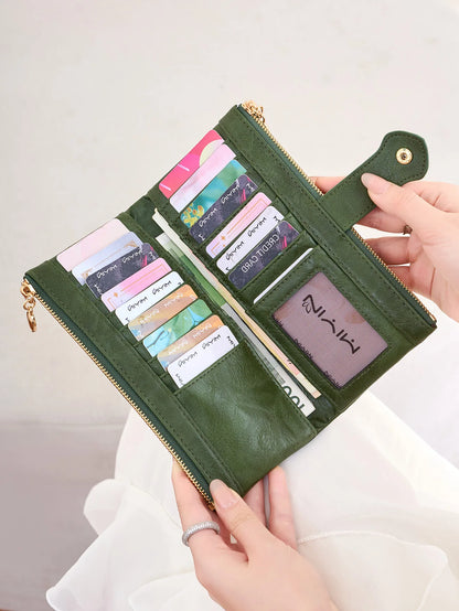 Women's Vintage Double Zip Long Wallet PU Leather Large Capacity