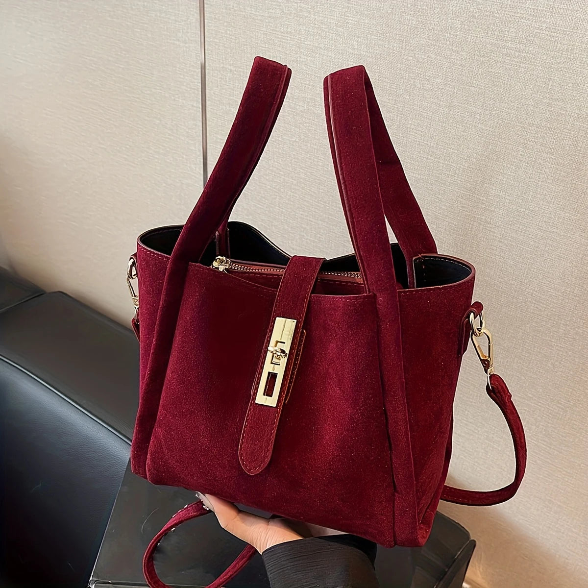 Autumn Winter Retro High-End Texture Frosted Suede Handbag