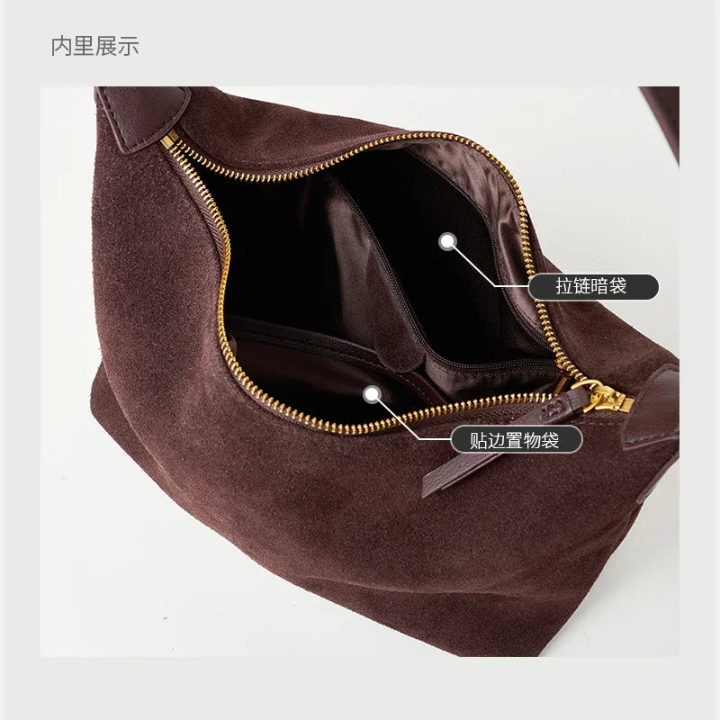 Suede Leather Crossbody Bag - Casual Shoulder Handbag for Women