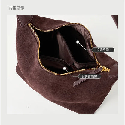 Suede Leather Crossbody Bag - Casual Shoulder Handbag for Women