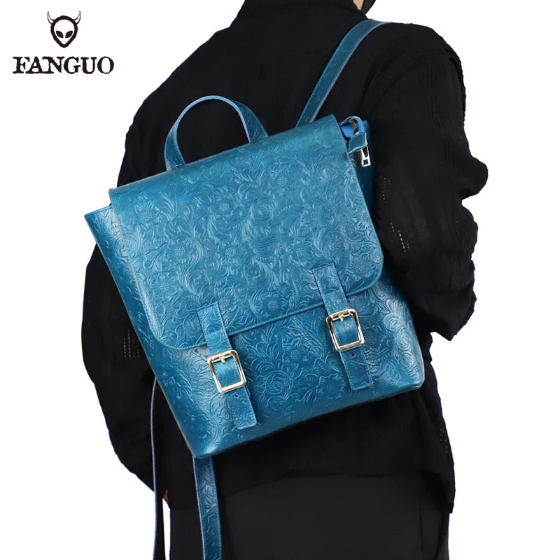 Men's Genuine Leather Retro Backpack – Large Capacity Rucksack