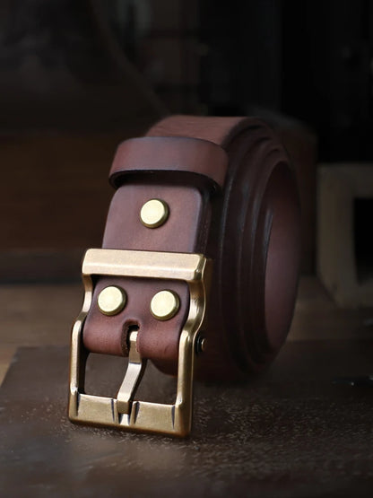 Genuine Leather Men's Belt with Brass Buckle – Handmade Cowhide