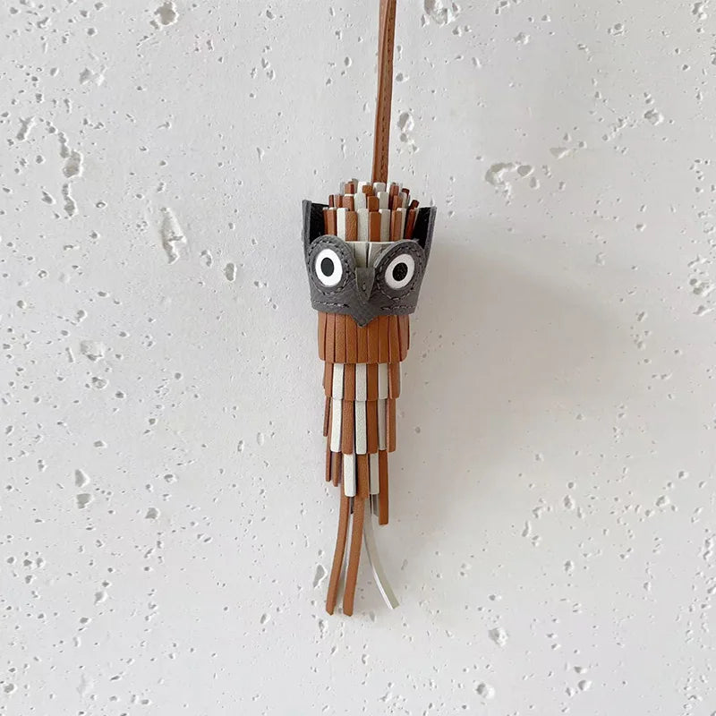 Leather Owl Keychain – Handcrafted Bag Charm Pendant