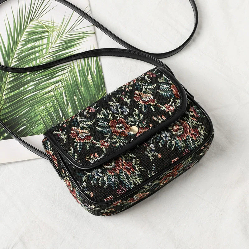 Vintage Floral Tapestry Crossbody Bag for Women