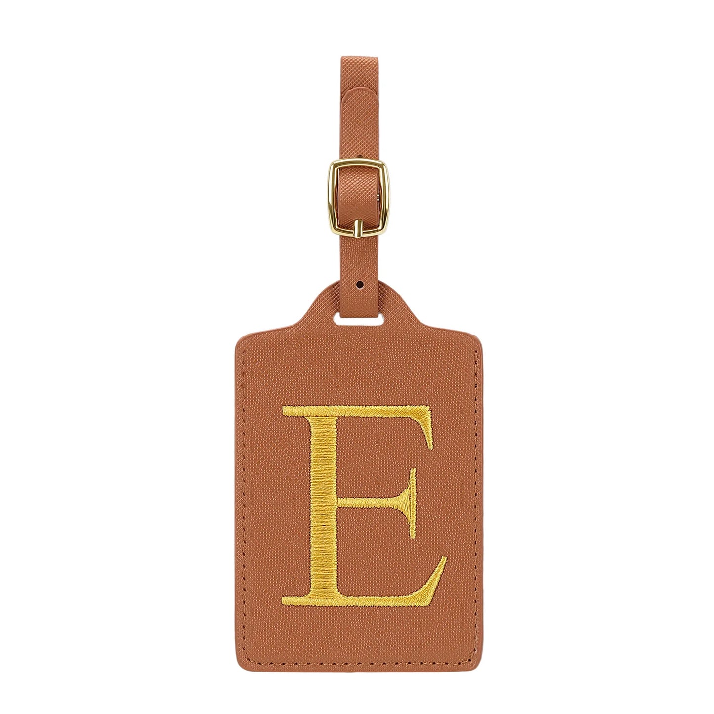 Personalized Initial Luggage Tag – Brown PU Leather Monogram Suitcase Label