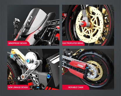 Racing Motorcycle MOC Building Blocks – 1:8 Scale Model Kit