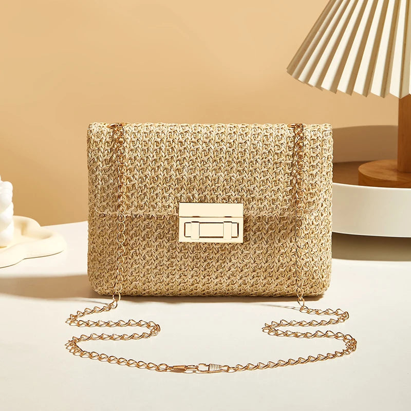 Straw Woven Crossbody Bag for Women – Handmade Beach Shoulder Clutch