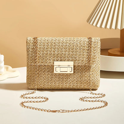 Straw Woven Crossbody Bag for Women – Handmade Beach Shoulder Clutch