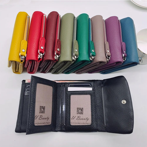 Genuine Leather Tri-Fold Wallet for Women with Hasp Closure