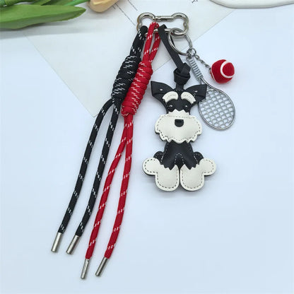 Schnauzer Keychain – Leather Dog Charm with Braided Rope Tassel