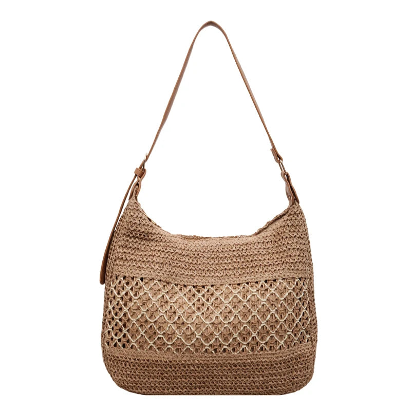 Women's Handmade Straw Beach Bag – Large Hollow Mesh Shoulder Bag