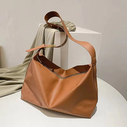 Half-Moon PU Leather Shoulder Bag – Vintage Crossbody Underarm Purse