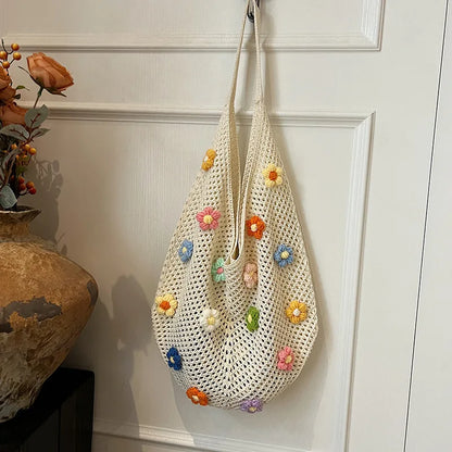 Crochet Mesh Knit Shoulder Bag – Cartoon Tote Beach Bag for Women