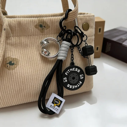 Gym Fitness Keychain Pendant Set – Dumbbell, Weight Plate & Headphone Charms