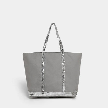 Sequin Canvas Tote Bag – Large Capacity Color-Block Handbag