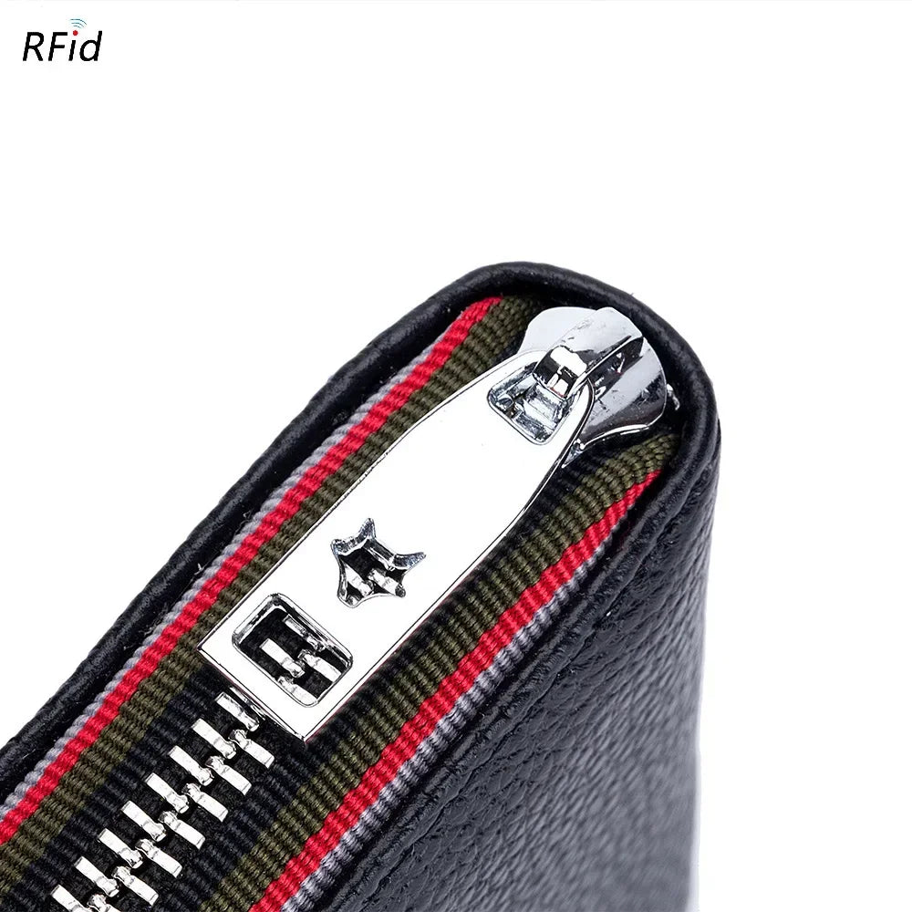 RFID Blocking Leather Card Holder Wallet – Zipper Accordion Coin Purse