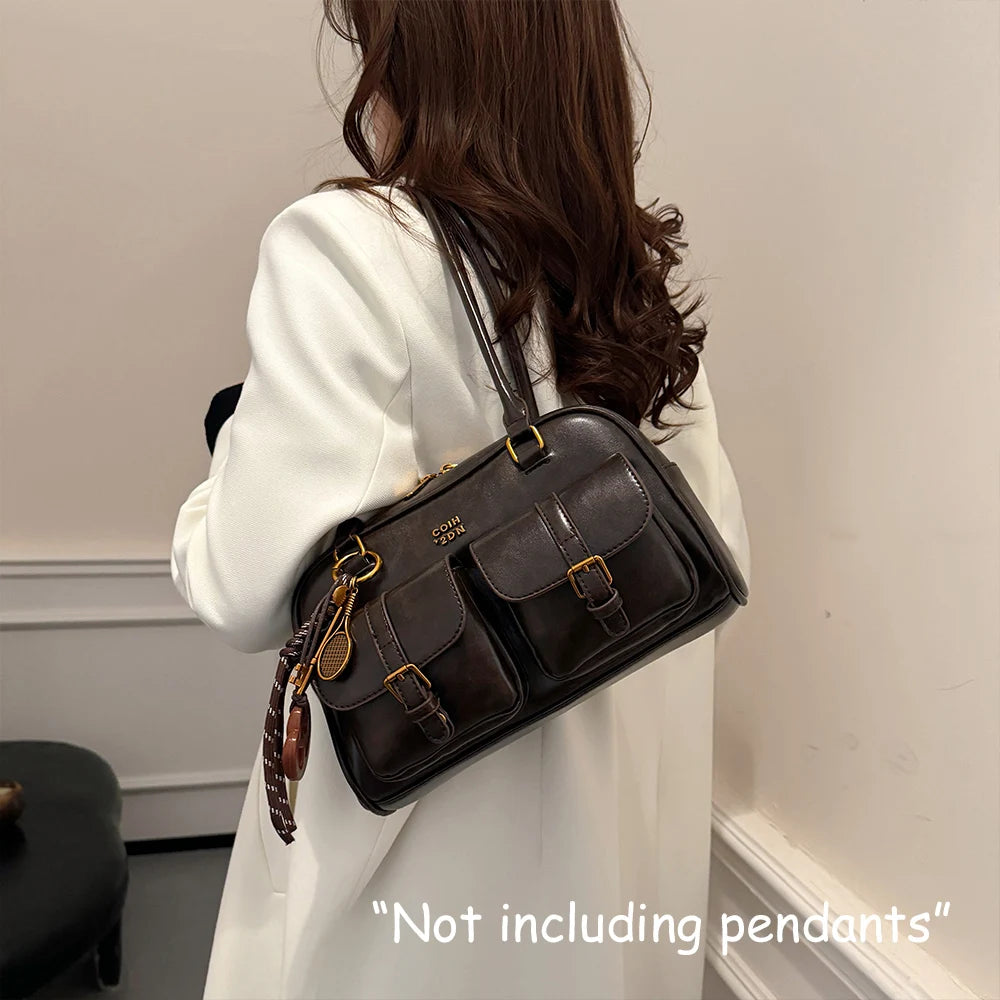 Retro PU Leather Women's Shoulder Bag with Multi-Pockets