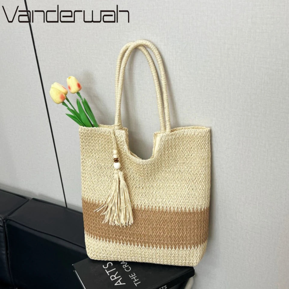 Women's Straw Beach Tote Bag – Large Capacity Handwoven Shoulder Bag