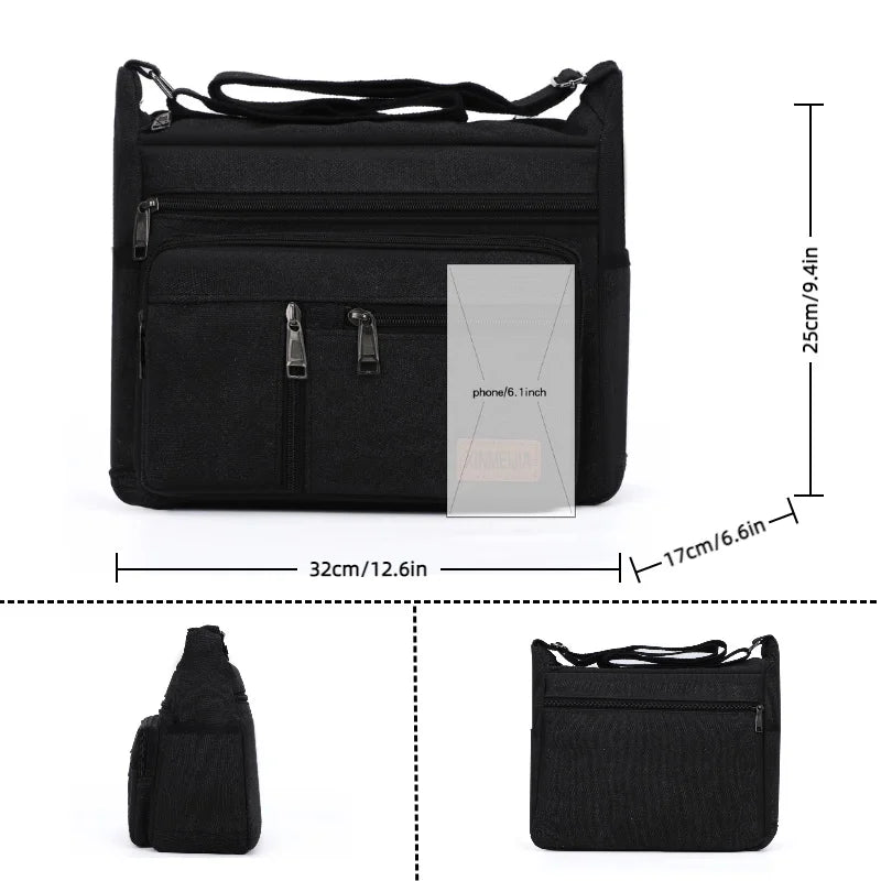 Men's Canvas Crossbody Shoulder Bag Multi-Compartment