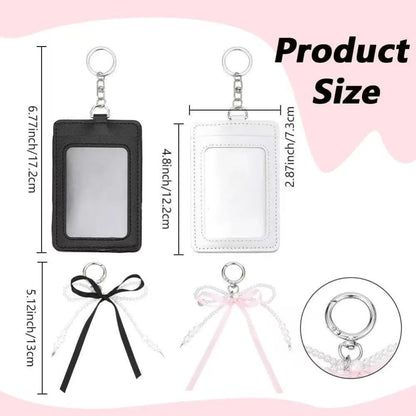 Pearl Bow Photocard Holder with Keychain – Cute ID Card Case