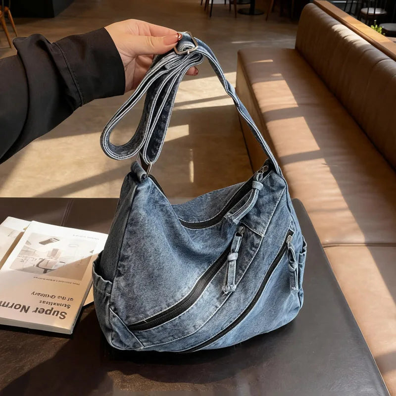 Winter Shoulder Bag Large Capacity Denim Storage Korean Style Comfortable Versatile Texture