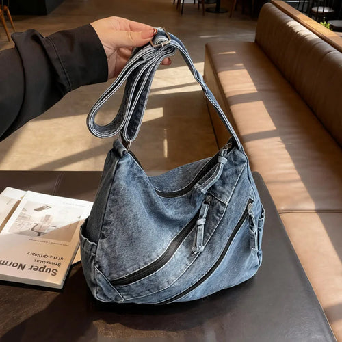 Winter Shoulder Bag Large Capacity Denim Storage Korean Style Comfortable Versatile Texture